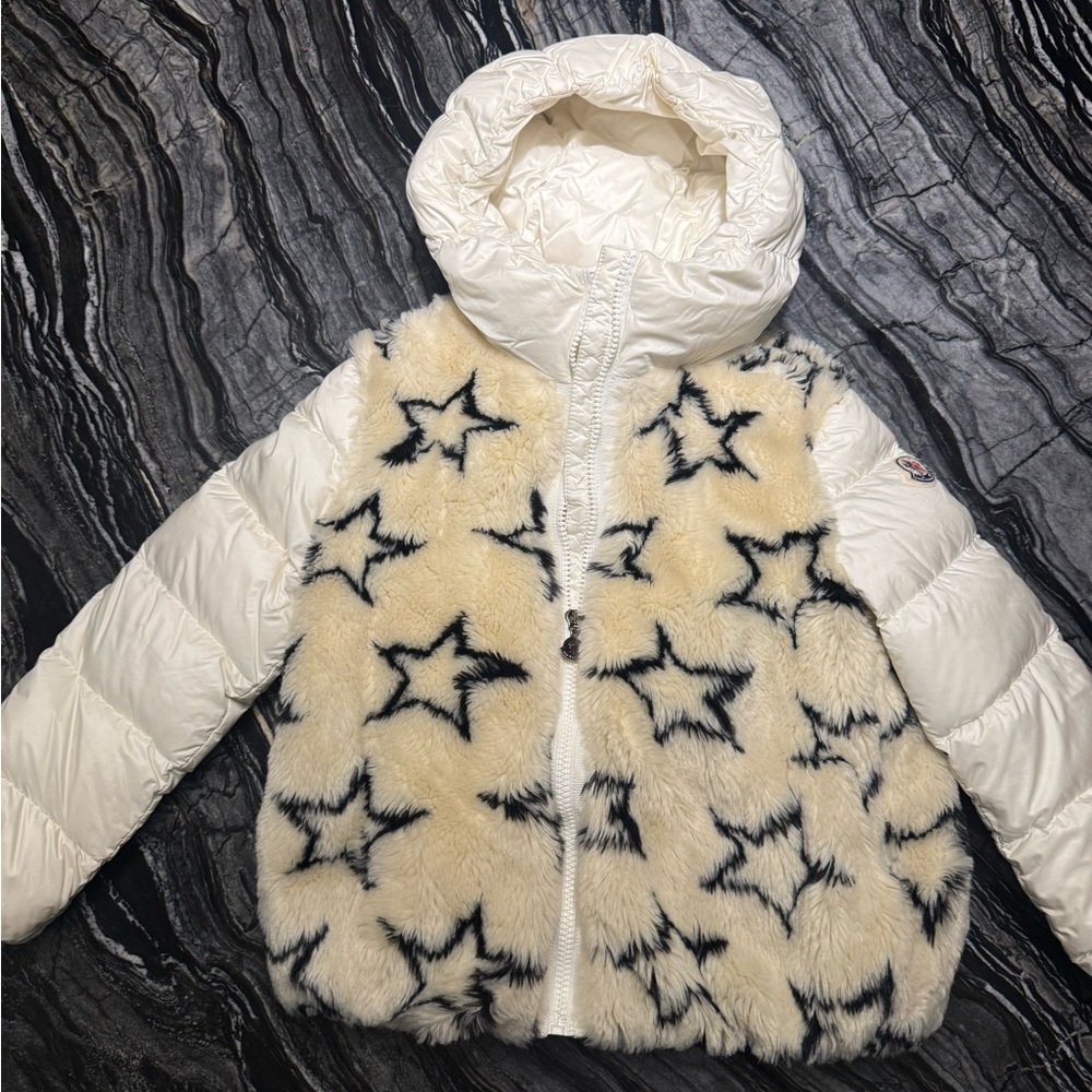 Moncler Kids White and Black Star Puffer Jacket